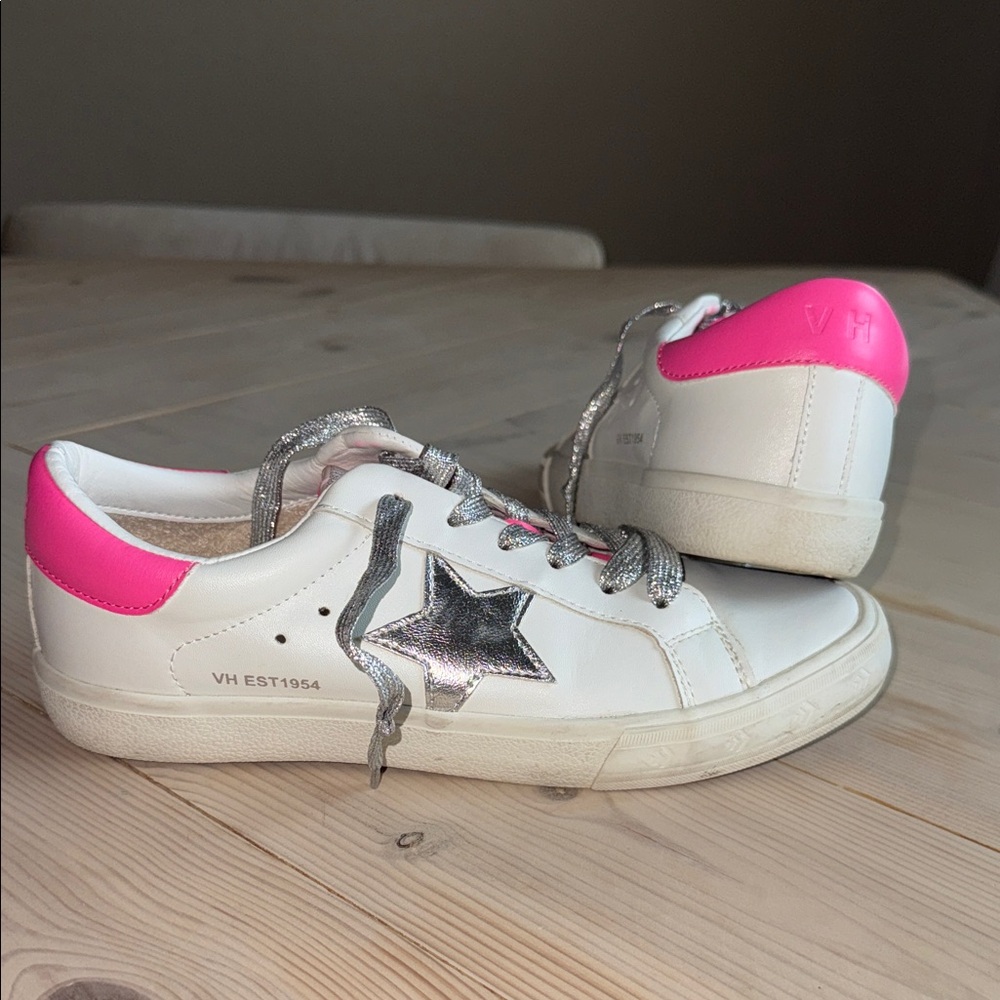 Vintage Havana White and Pink Sneakers with Silver Accents